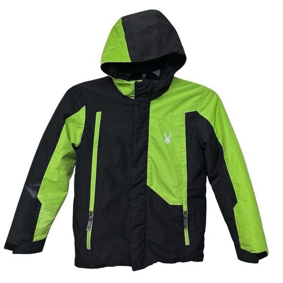 SPYDER Kids Ski Jacket Size Medium (10/12) Black & Green Hooded‎ Youth - Picture 1 of 14